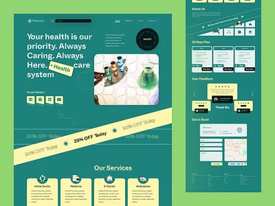 Online Pharmacy Website - Landing Page ambulance clean doctor drug e doctor home page landing page medicine modern online online services pharmacy sakib services ui user interface visual design web website