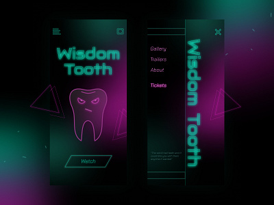 Wisdom Tooth App 2d app blur cyber game light matte mobile neon oldschool tooth uiux