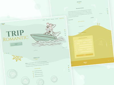 Landing Page - Romantic Trip blue cartoon dating green landingpage minimalism pastel retro romantic sand sea summer trip ui ux webdesign yacht