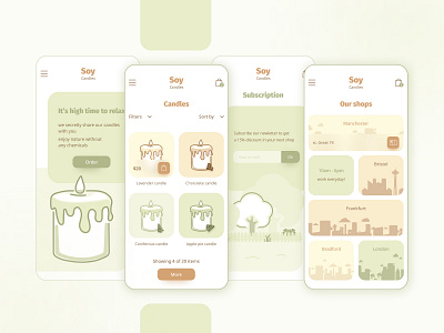 SoyCandles - Mobile candles clean design green illustration landing minimalism mobile pastel retro soy ui ux