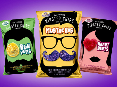 ALL 3 Hipster Chipster Bags branding chips design hipster logo packaging design snacks