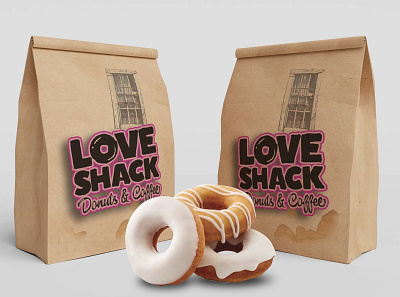 Love Shack Bags yep bag design branding coffee cup coffee shop coffeeshop design donut donuts funny packaging design