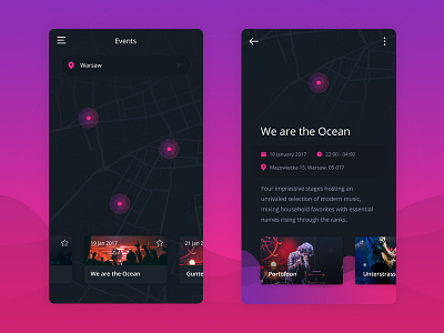 Social Music App - Events app city event ios location map mobile music pin social ui violet