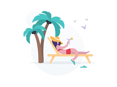 Holidays beach character cocktail flat girl hat holidays illustration lounger palm slippers