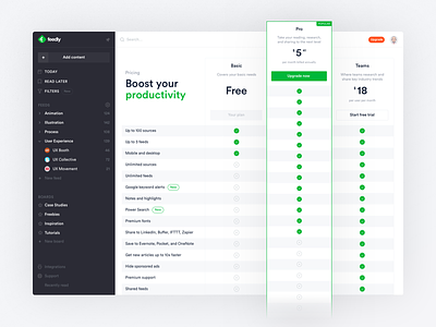 Feedly pricing desktop feedly plans pricing reader redesign rss subscription table ui ux