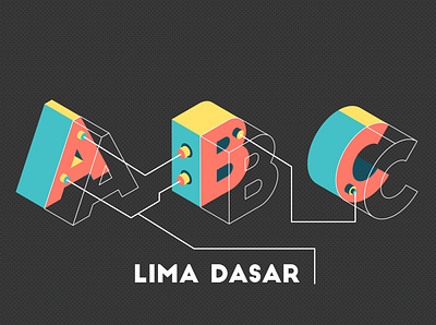 isometric text abc lima dasar illustration typography