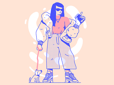 Instafluencer abstract character dog dots editorial illustration girl halftone illustration outline pattern procreate streetwear texture