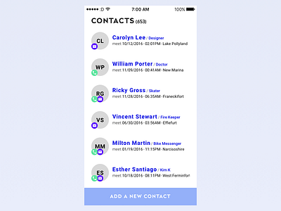 Contact page app big bold contact fat ios list mobile ui ux