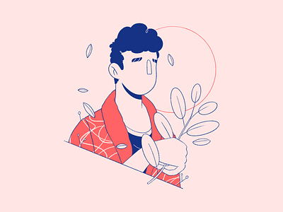 a man with a branch in his hand wtf abstract blind branch design editorial illustration flower halftone illustration man minimalist nature portrait procreate sparkles streetwear texture unkown