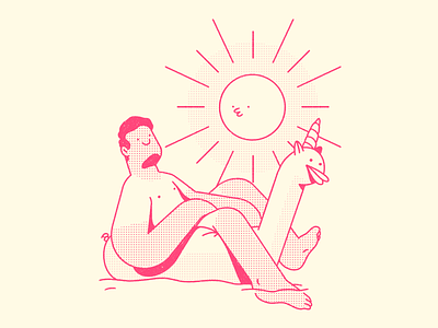 🌞 character dots editorial illustration fun illustration inflatable pattern procreate streetwear summer sun sunburn texture unicorn