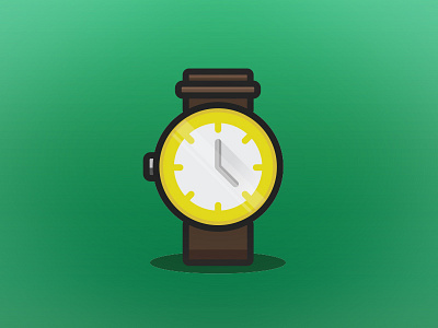 What time is it? clock design flat gold green icon illustration leather shiny time