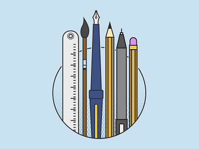 Just the right tools flat illustration pen pencil ruler tools toon