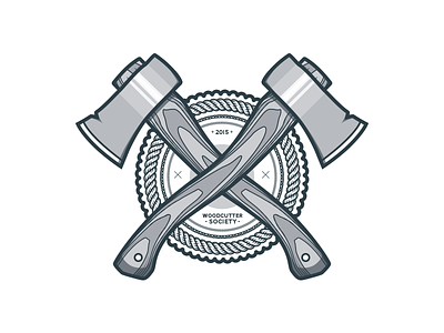 Woodcutter society axe badge flat illustration iron line logo rope shade tree wood zattberg