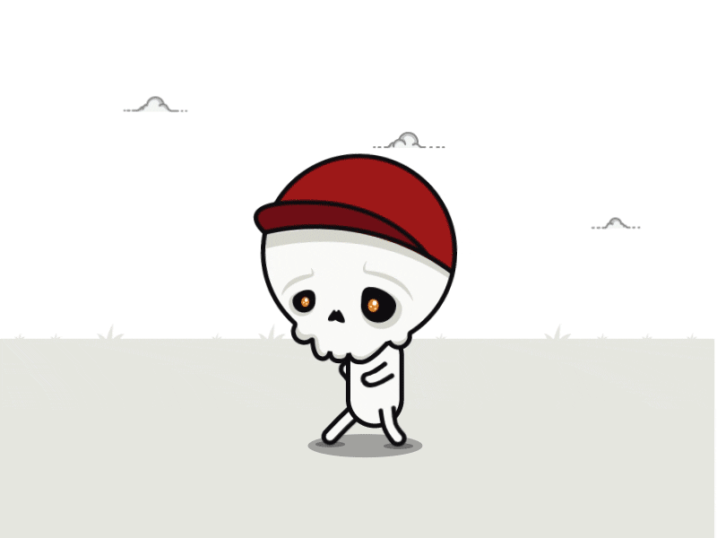 Skully animation cartoon flat gif grass skull test toon walk walkcycle white zattberg