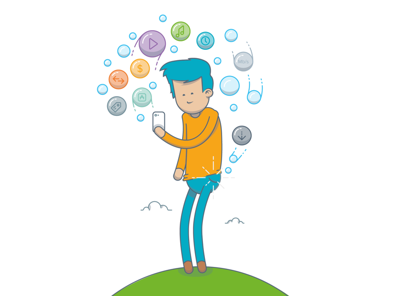 Mobile bubbles flat guy cartoon toon clouds bubbles entertainment mobile