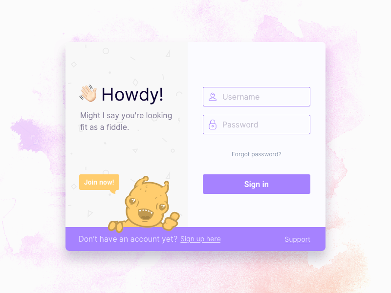 Howdy interface sign up sign in log in palette colors ux ui
