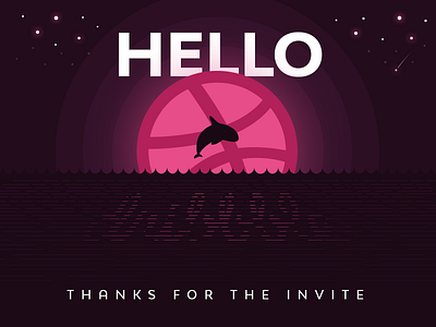 Hello Dribbble! debut first shot flat illustration sunset