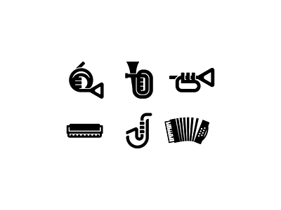 instruments icons accordion design french horn graphicdesgn harmonica icon illustration instruments logos marks music saxophone trumpet tuba vector
