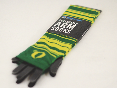 University of Oregon Arm Socks custom design ducks knitwear package design packaging product design uo