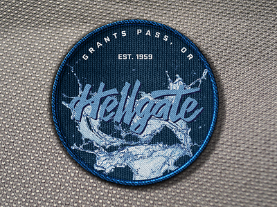 Hellgate Jetboat Patch Concept apparel badge boat color distressed illustration lake logo mockup patch river texture