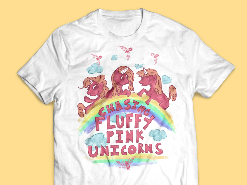 Chasing Fluffy Pink Unicorns brewery screenprint apparel illustration t-shirt design t-shirt
