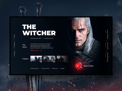 The Witcher app cinema dark design fantasy figma magic movie the witcher trailer trailers tv tv series typography ui ux web website witcher
