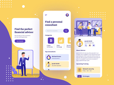 Financial consultations - App android app app design application concept crypto exchange figma finance flat illustration ios mobile mobile app mobile ui typography ui ux vector yellow