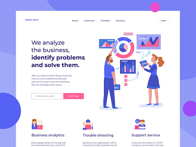 Business Analytics - Web Page analytics business figma flat flat illustration icons ite iustration landing page pink shedule statistic statistics ui ux vector vector art visual design web web page
