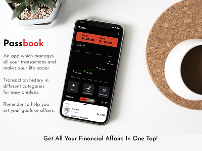 Passbook App adobe photoshop android app app dark theme dark ui design financial app ios app sketchapp transaction app typography ui ui design uiux ux