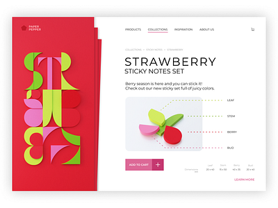 Website Paper Pepper - Strawberry Set 3d blender blender 3d colorful cut out design letters paper sticky notes typogaphy ui web web design webdesign