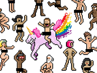 NKD Pixel People iOS Stickers! 8bit naked people pixel pixelated rainbow unicorn