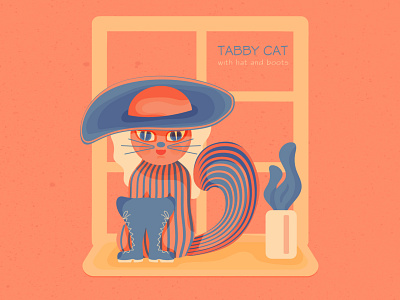 TABBY CAT - with hat and boots cat flat illustration illustration illustration art illustrator tabby