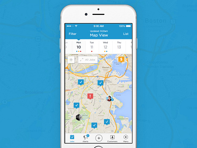 Map View w/ Date Selector 1099 field service ios jobs management map mobile on demand workforce