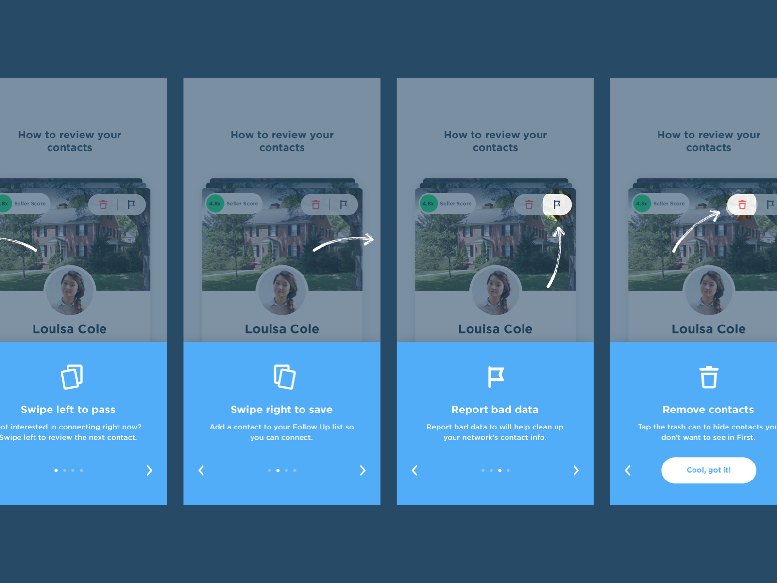 Swipedeck FTU Coachmarks by Andy Hamilton on Dribbble