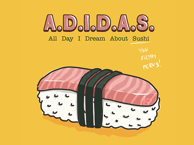 A.D.I.D.A.S. adidas alko alkoreiel cute digital food funny illustration isio rizado kawaii nigiri procreate sushi