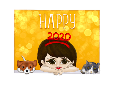 🎉 Happy 2020! 🎉 alko alkoreiel big eyes cat dog happy new year isio rizado jack russell kawaii kids illustration procreate