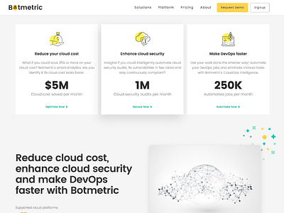 Botmetric Cloud Cost Management, Devops, Security Compliance amazon cloud aws azure botmetric cloud health home page icons sketchapp