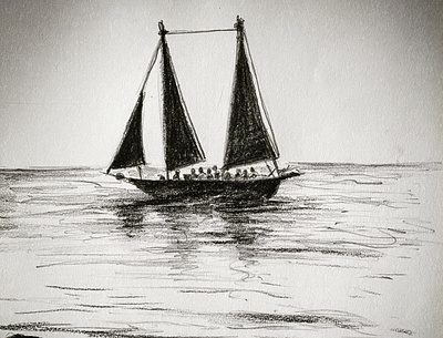 Pencil sketch drawing boat in open sea drawing drawingart drawings pencil art pencil drawing pencil sketch