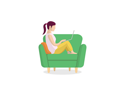 a girl sitting in the sofa doing her work clipart covid 19 daily life flat design flat illustration flat vector for sale freelancer icon illustration remotework stay at home vector vector illustration web icon work