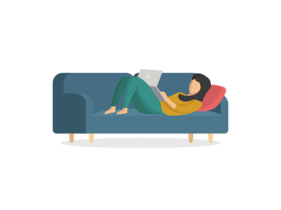 a girl lying in the sofa clipart covid19 design for sale flat design flat illustration flatdesign for sale freelance icon illustration quarantine remotework vector web icon web template work from home