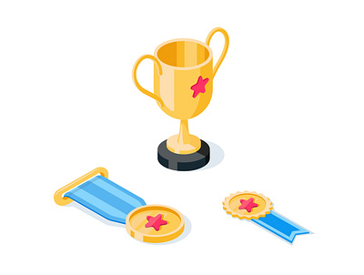 Trophy and medal illustration design for sale icon illustration isometric logo medal trophy vector