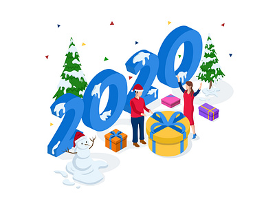 christmas 2020 isometric banner branding christmas christmas add christmas card holiday illustration isometric landingpage poster template ui vector