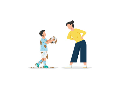 mom and son flat illustration