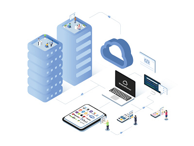 Cloud service branding clouds concept illustration isometric service ui ux vector web