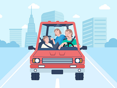 family time in car city citycar cityscape family flat design flat illustration illustration jeep landscape vector