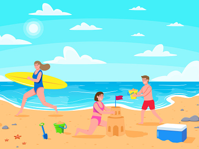 Summer Beach Activity illustration beach design flat design flat illustration illustration kids sands season summer surfer vector