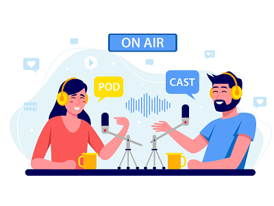 Podcast Day illustration flat illustration illustration man online podcast sociaalmedia streaming vector woman