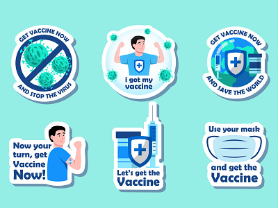 Covid19 Vaccinated Sticker covid19 flat design flat illustration health illustration pandemic sticker vaccine vector virus
