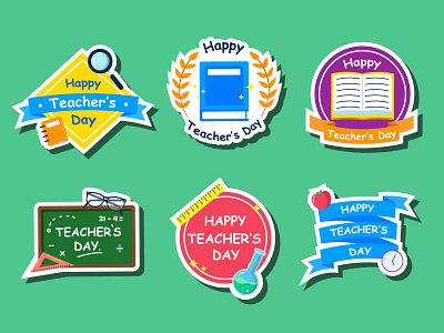 Teacher's Day Cartoon Sticker Set education flat design flat illustration illustration school sticker teachers teachersday vector