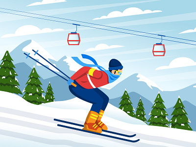 Winter Sport Activity illustration flat design flat illustration illustration ski snow sport vector winter